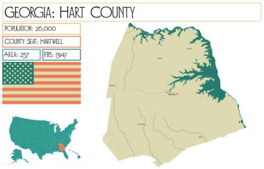 Georgia 'daki Hart County' nin geniş ve detaylı haritası..