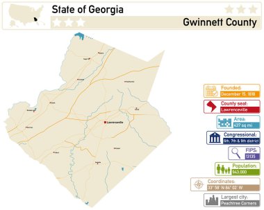 Gwinnett County 'nin Georgia ABD' deki ayrıntılı bilgi ve haritası.