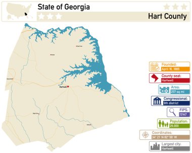 Gürcistan 'daki Hart County' nin ayrıntılı bilgi ve haritası.