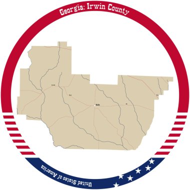 Map of Irwin County in Georgia, USA arranged in a circle. clipart