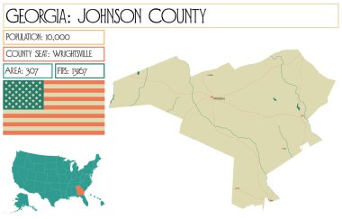 Georgia 'daki Johnson County' nin geniş ve detaylı haritası..