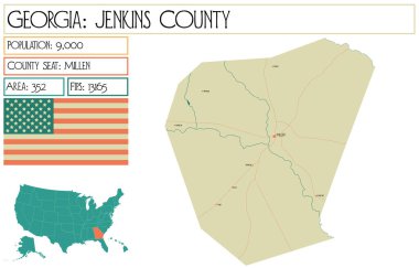 Large and detailed map of Jenkins County in Georgia USA. clipart