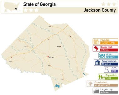 Detailed infographic and map of Jackson County in Georgia USA. clipart