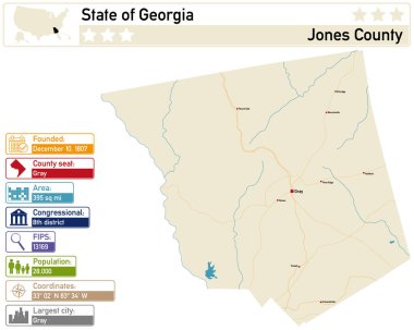 Gürcistan 'daki Jones County' nin ayrıntılı bilgi ve haritası.