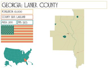 Georgia 'daki Lanier County' nin geniş ve detaylı haritası..
