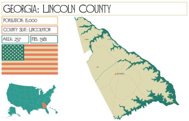 Georgia 'daki Lincoln County' nin geniş ve detaylı haritası..