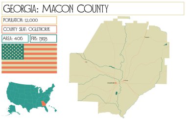 Gürcistan 'daki Macon County' nin geniş ve ayrıntılı haritası..