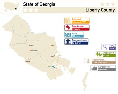 Detailed infographic and map of Liberty County in Georgia USA. clipart