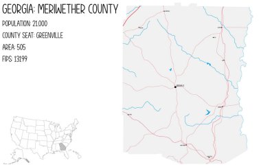 Large and detailed map of Meriwether County in Georgia, USA. clipart