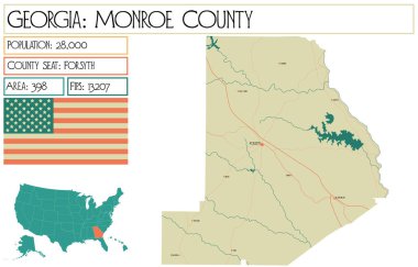 Large and detailed map of Monroe County in Georgia USA. clipart