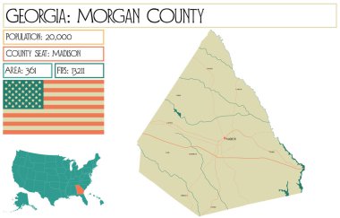 Georgia 'daki Morgan County' nin geniş ve detaylı haritası..
