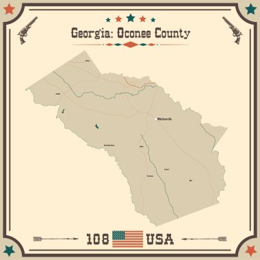 Large and accurate map of Oconee County, Georgia, USA with vintage colors. clipart