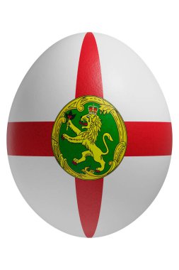 Yüzeyinde Alderney bayrağı olan paskalya yumurtası..