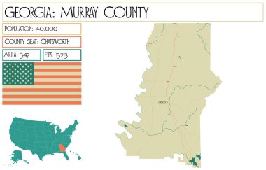 Large and detailed map of Murray County in Georgia USA. clipart