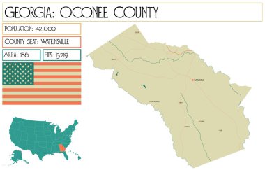 Georgia 'daki Oconee County' nin geniş ve detaylı haritası..