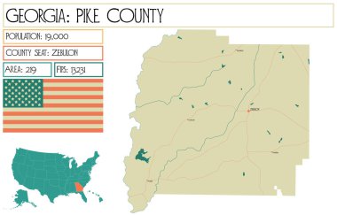 Georgia 'daki Pike County' nin geniş ve detaylı haritası..