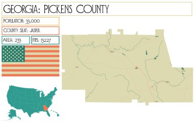 Georgia 'daki Pickens County' nin geniş ve detaylı haritası..