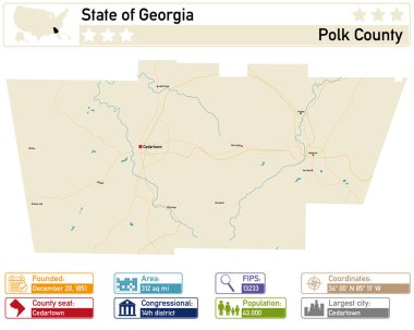 Gürcistan 'daki Polk County' nin ayrıntılı bilgi ve haritası.