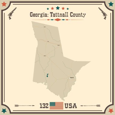 Large and accurate map of Tattnall County, Georgia, USA with vintage colors. clipart