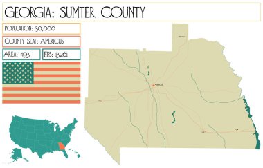 Gürcistan 'daki Sumter County' nin geniş ve ayrıntılı haritası..