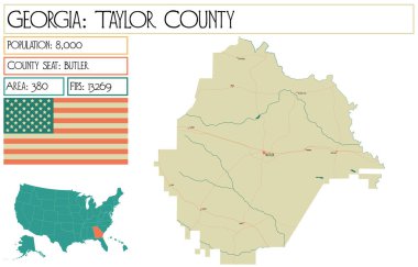 Georgia 'daki Taylor County' nin geniş ve detaylı haritası..