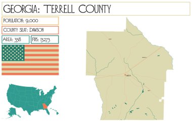 Georgia 'daki Terrell County' nin geniş ve detaylı haritası..