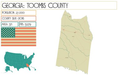 Georgia 'daki Toombs County' nin geniş ve detaylı haritası..