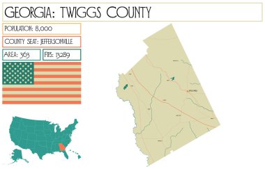Georgia 'daki Twiggs County' nin geniş ve detaylı haritası..