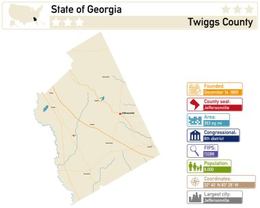 Georgia 'daki Twiggs County' nin ayrıntılı bilgi ve haritası.