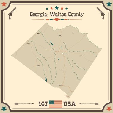 Walton County, Georgia 'nın geniş ve doğru bir haritası..