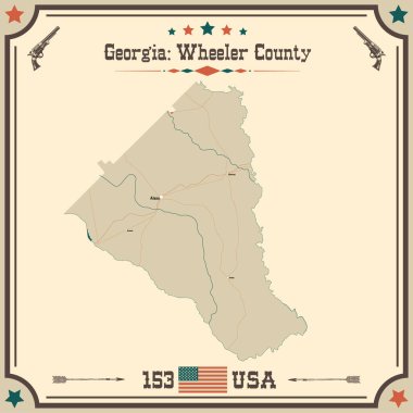 Wheeler County, Georgia 'nın geniş ve doğru bir haritası..