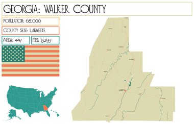 Georgia 'daki Walker County' nin geniş ve detaylı haritası..