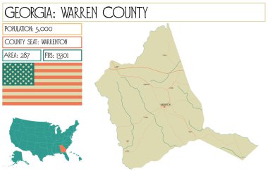 Georgia 'daki Warren County' nin geniş ve detaylı haritası..