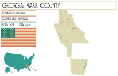 Georgia 'daki Ware County' nin geniş ve detaylı haritası..
