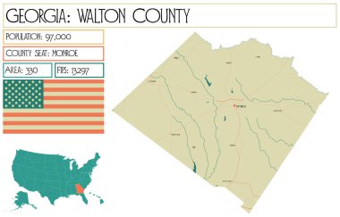 Georgia 'daki Walton County' nin geniş ve detaylı haritası..