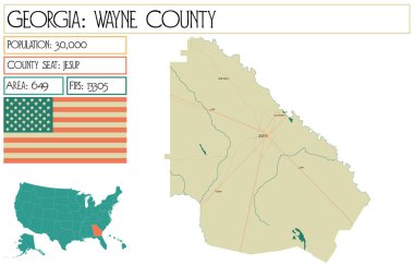 Georgia 'daki Wayne County' nin geniş ve detaylı haritası..