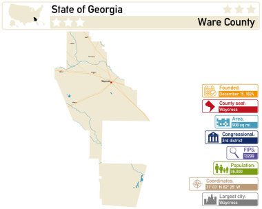 Gürcistan 'daki Ware County' nin ayrıntılı bilgi ve haritası.