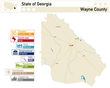 Gürcistan 'daki Wayne County' nin ayrıntılı bilgi ve haritası.
