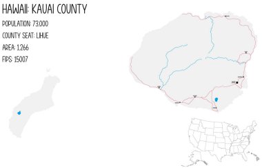 Hawaii, ABD 'deki Kauai ilçesinin geniş ve ayrıntılı haritası..