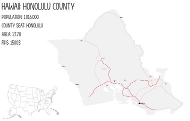 Hawaii, ABD 'deki Honolulu ilçesinin geniş ve detaylı haritası..