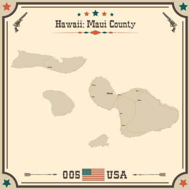 Maui County, Hawaii 'nin geniş ve doğru bir haritası..