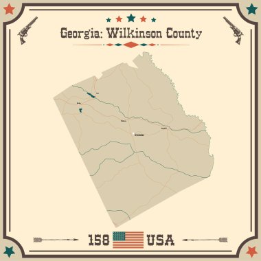 Wilkinson County, Georgia 'nın geniş ve doğru bir haritası..