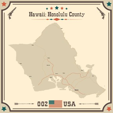 Honolulu County, Hawaii 'nin geniş ve doğru bir haritası..