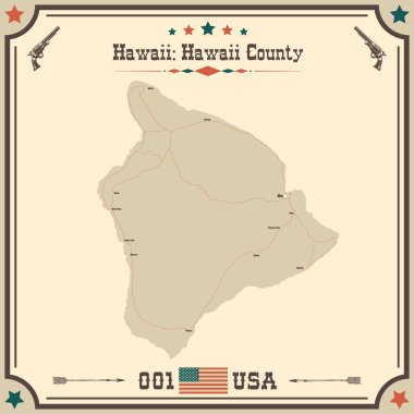Hawaii County, Hawaii 'nin geniş ve doğru bir haritası..