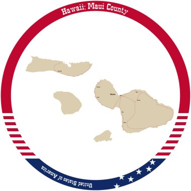 Hawaii 'deki Maui County Haritası, ABD bir daire şeklinde düzenlenmiş..