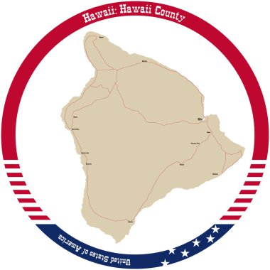 Hawaii İlçesi 'nin haritası, ABD daire şeklinde düzenlenmiş..