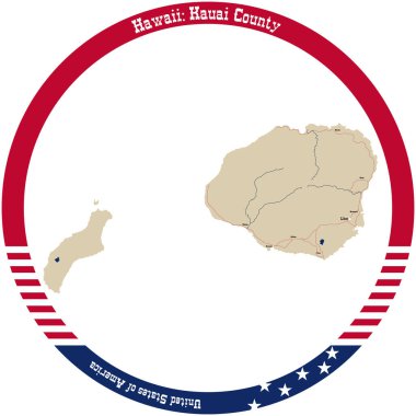 Hawaii, ABD 'deki Kauai İlçesinin haritası bir daire şeklinde düzenlenmiş..