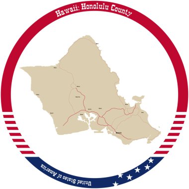 Hawaii, ABD 'deki Honolulu ilçesinin haritası bir daire şeklinde düzenlenmiş..