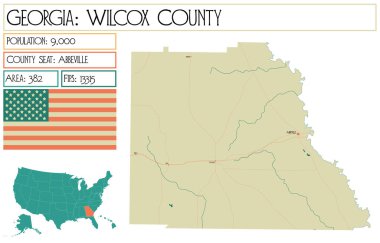 Georgia 'daki Wilcox County' nin geniş ve detaylı haritası..