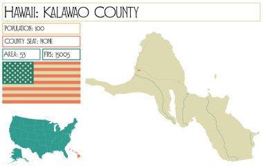 Hawaii 'deki Kalawao County' nin geniş ve detaylı haritası..